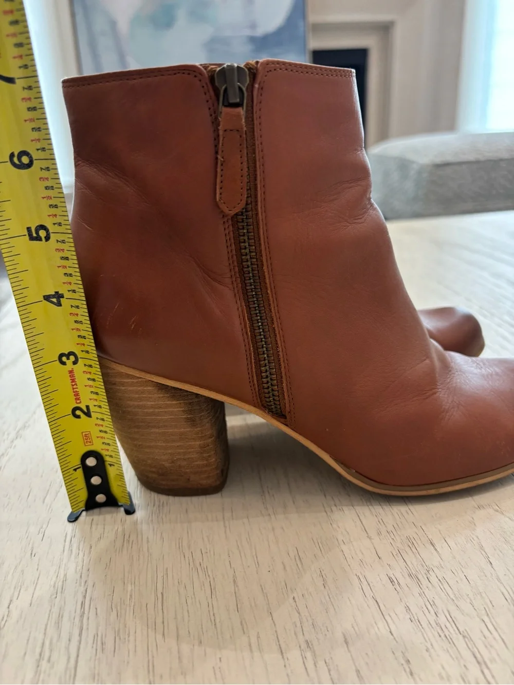 BP Nordstrom Cognac Leather Ankle Boots Block Heel Women’s 9